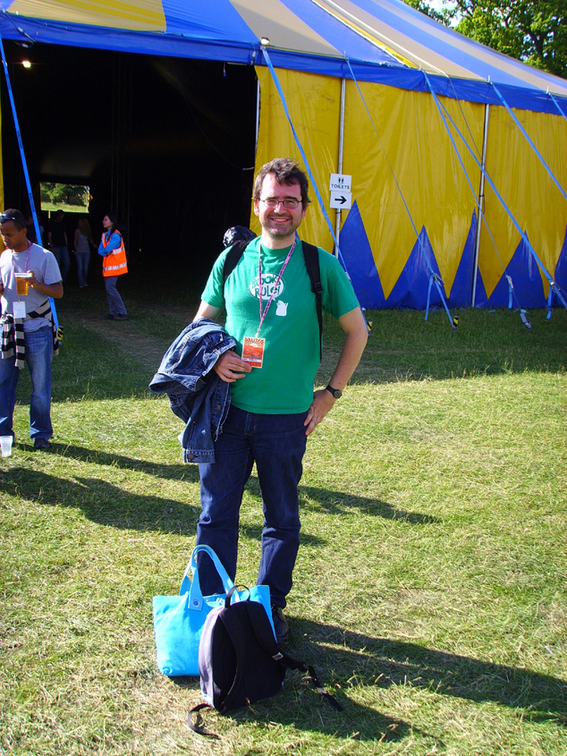 Outside the tent, relieved it's all over, performers' LANIARD proudly displayed!