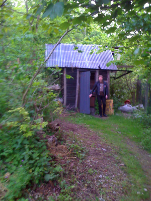 Steve emerges from the chemical toilet just before the final 'My Exciting Life In Rock' show.